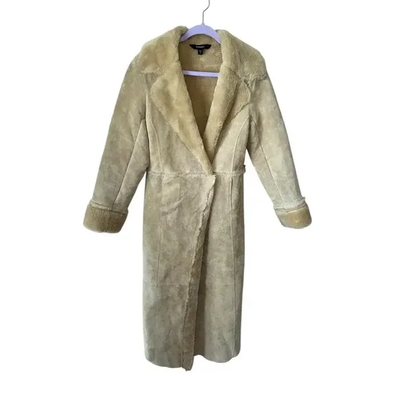 Express Y2K Vintage Suede Leather Faux Fur Lined Winter Coat Medium - Picture 2 of 15